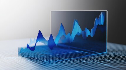 Poster - 3D render of a blue chart icon showcasing market trends, floating on a transparent background