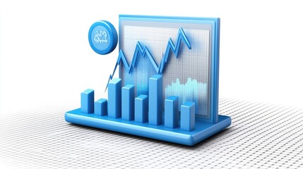 Poster - 3D render of a blue chart icon showcasing market trends, floating on a transparent background