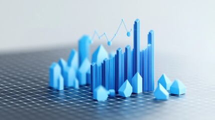 Poster - 3D render of a blue chart icon showcasing market trends, floating on a transparent background