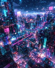 Wall Mural - A vibrant gradient background with neon city colors. featuring bright pinks, blues, and greens. conveying energy and excitement. ideal for tech and urban-themed content