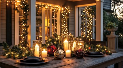 Poster - A charming Christmas setup with glowing candles, holiday ornaments, and a cozy atmosphere, perfect for celebrating the season