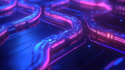 Poster - A close-up of a glowing digital DNA helix on a sleek blue and black background, showcasing a high-tech representation of genetic information in a digital world