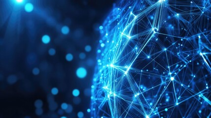 Poster - A futuristic blue digital technology core structure, glowing with intricate patterns and neon-like lines, representing advanced computing and artificial intelligence