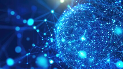 Poster - A futuristic blue digital technology core structure, glowing with intricate patterns and neon-like lines, representing advanced computing and artificial intelligence