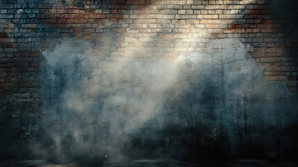 Poster - A grungy, smoky atmosphere in front of a distressed brick wall, conveying a sense of industrial decay and urban edge with dramatic lighting