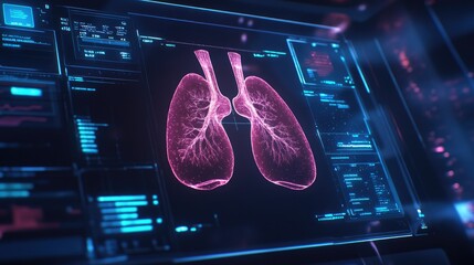 Poster - A medical screen showing lungs health data, vital signs, and biometric readings for diagnosis, highlighting modern technology in healthcare