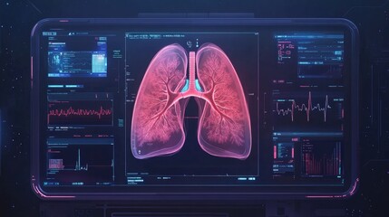 Poster - A medical screen showing lungs health data, vital signs, and biometric readings for diagnosis, highlighting modern technology in healthcare