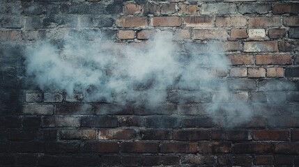 Poster - A raw and atmospheric image featuring smoke drifting in front of an old, distressed brick wall, creating a gritty and urban aesthetic