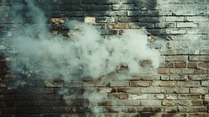 Poster - A raw and atmospheric image featuring smoke drifting in front of an old, distressed brick wall, creating a gritty and urban aesthetic