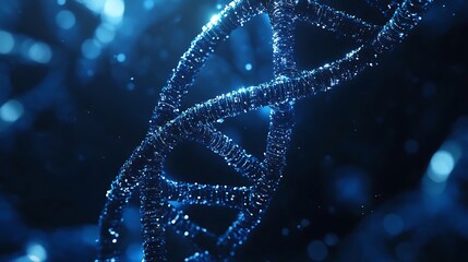 Abstract blue background with a double helix DNA