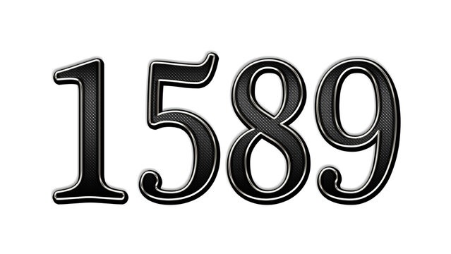 black metal 3d design of number 1589 on white background.