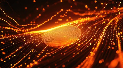 Poster - A striking orange digital fingerprint design, illustrating digital identity and secure technology with glowing, interconnected lines and vibrant colors