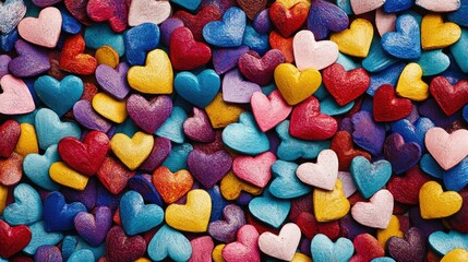 Poster - Colorful hearts in various sizes, filling the background with love and joy, ideal for romantic, love-themed design and banners