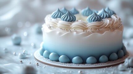Fototapete - 3D rendering of the white and blue icon of the gradient cake simple background