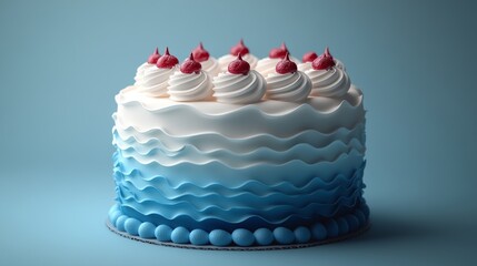 Fototapete - 3D rendering of the white and blue icon of the gradient cake simple background