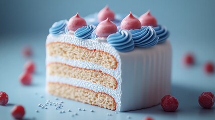 Fototapete - 3D rendering of the white and blue icon of the gradient cake simple background