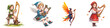 © Prim2513 - Gnome and Cupid Wings concept on transportation background. Four whimsical characters playing harps in a colorful fantasy setting.