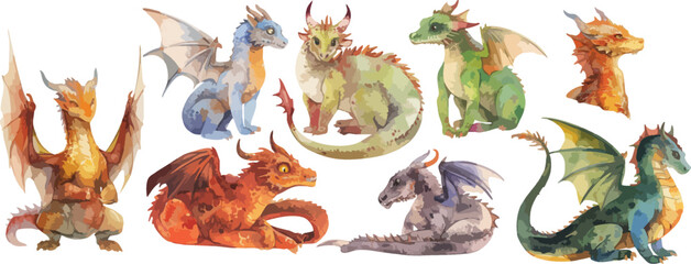 Poster - cute dragon watercolor clipart