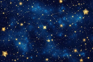 Wall Mural - Golden Stars Constellation in Night Sky