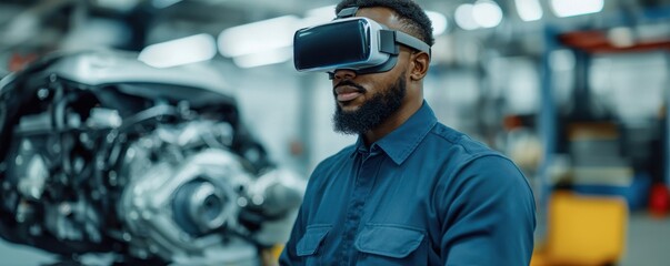 Poster - Virtual reality training for automotive mechanics workshop image industrial setting close-up technology insights