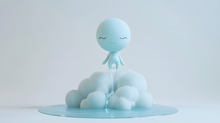 Wall Mural - minimalist 3D cartoon Aquarius character standing on a cloud with water pouring into a glowing orb