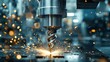 © Mimercy - Close-up shot of a precision CNC machine drilling, sparks flying, showcasing modern manufacturing technology in action.