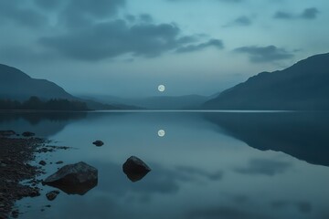 Wall Mural - Reflective water and a full moon for a feeling of peace and introspection.