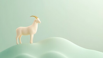Wall Mural - D minimalist cartoon depiction of a goat standing on a rounded hill with a smooth texture, symbolizing Capricorn