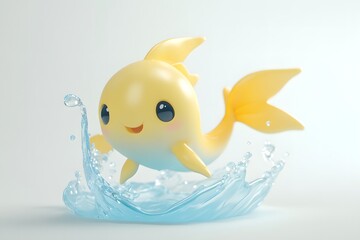 Wall Mural - 3D minimalist cartoon Pisces, with water forming a chain of drops flowing around the figure