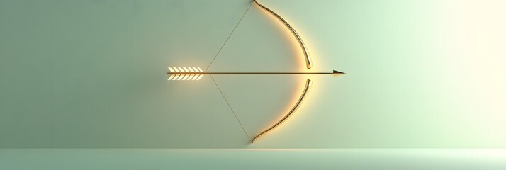 Wall Mural - minimalist bow with an arrow surrounded by a faint glowing aura, symbolizing Sagittarius