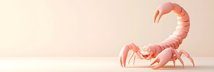 Wall Mural - D cartoon scorpion posed dynamically, as if ready to pounce, with its glowing tail high in the air