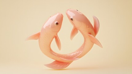 Wall Mural - cartoon Pisces with two fish intertwined in a circular motion around the figure, representing the duality of Pisces
