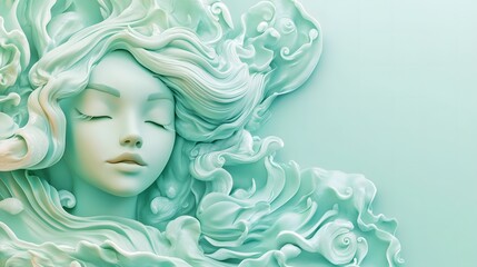 Wall Mural - 3D cartoon Pisces surrounded by soft, flowing waves that circle around the figure