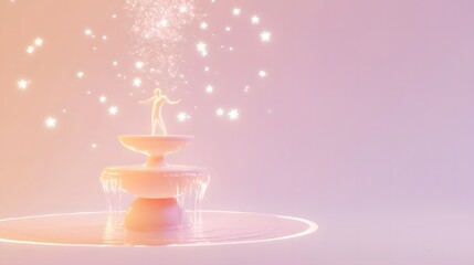 Wall Mural - 3D cartoon Aquarius standing under a shower of glowing stars, with water flowing from the urn in a smooth arc