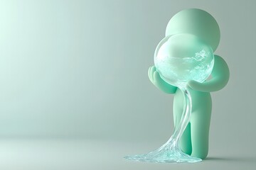 Wall Mural - 3D cartoon Aquarius holding a glowing globe with water flowing from it