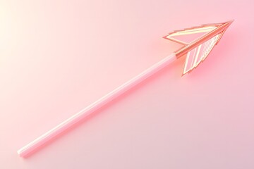 Wall Mural - 3D arrow with an abstract, modern design, glowing softly in pastel pink. The arrow appears to be floating elegantly