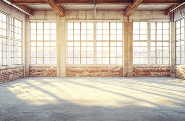 Poster - Bright, spacious interior with large windows and industrial design. Ideal for creative workspaces.