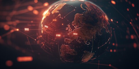 Leinwandbilder - A digital representation of Earth with interconnected data lines, symbolizing global connectivity.
