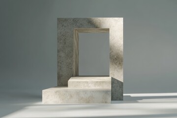 Fototapete - A minimalist structure featuring a rectangular frame and steps, emphasizing modern design.