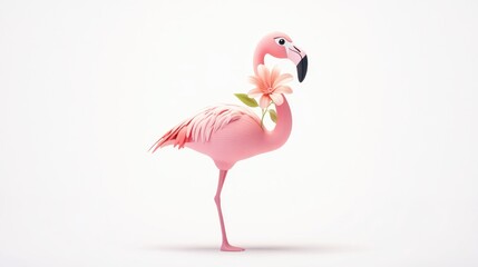 Poster - A whimsical pink flamingo adorned with a flower, showcasing a playful and artistic design.