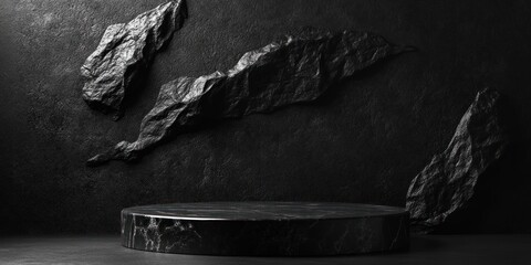 Poster - A minimalist dark setting featuring a circular platform and abstract rock formations.