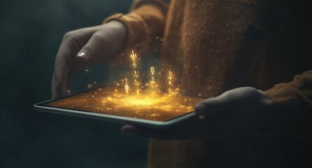 Poster - A person holds a tablet displaying a glowing, magical effect, suggesting digital creativity.