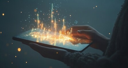 Poster - A hand interacts with a glowing tablet, creating a magical burst of light.