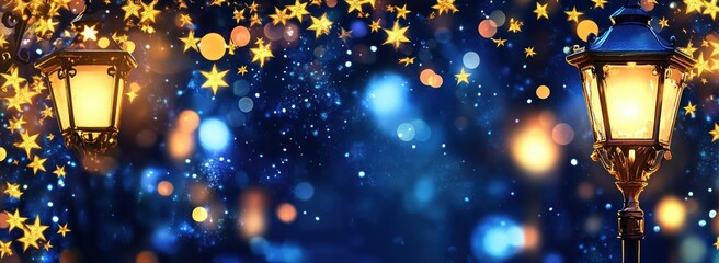 Poster - A serene night scene with glowing lanterns and twinkling stars.
