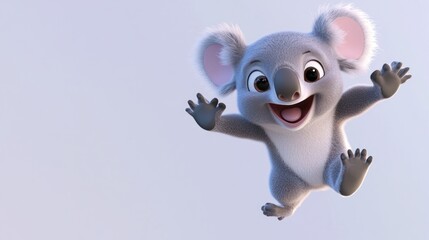 Poster - A cheerful animated koala character jumping with joy against a light background.