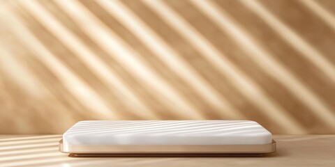 Aufkleber - A minimalist mattress on a wooden surface with soft lighting and shadows.