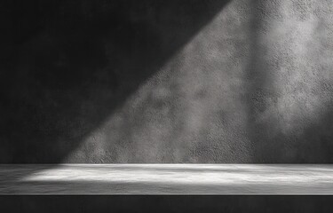 Poster - A minimalist, shadowed space with a concrete surface and textured wall.