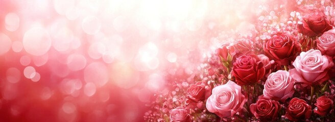 Poster - A vibrant arrangement of roses with a soft, blurred background, evoking romance and beauty.