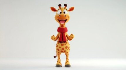 Fototapete - A cheerful cartoon giraffe wearing a red scarf, standing with a happy expression.