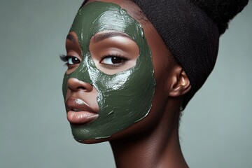 Wall Mural - beautiful african woman with a green peel-off face mask